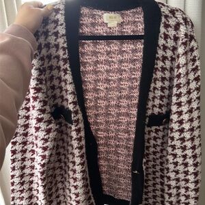 Maeve maroon hounds tooth cardigan